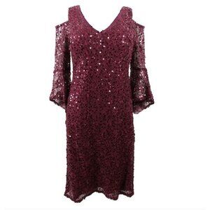 Nightway Women's Sequined Lace Bell-Sleeve Dress Women's Size 10 New with Tags S